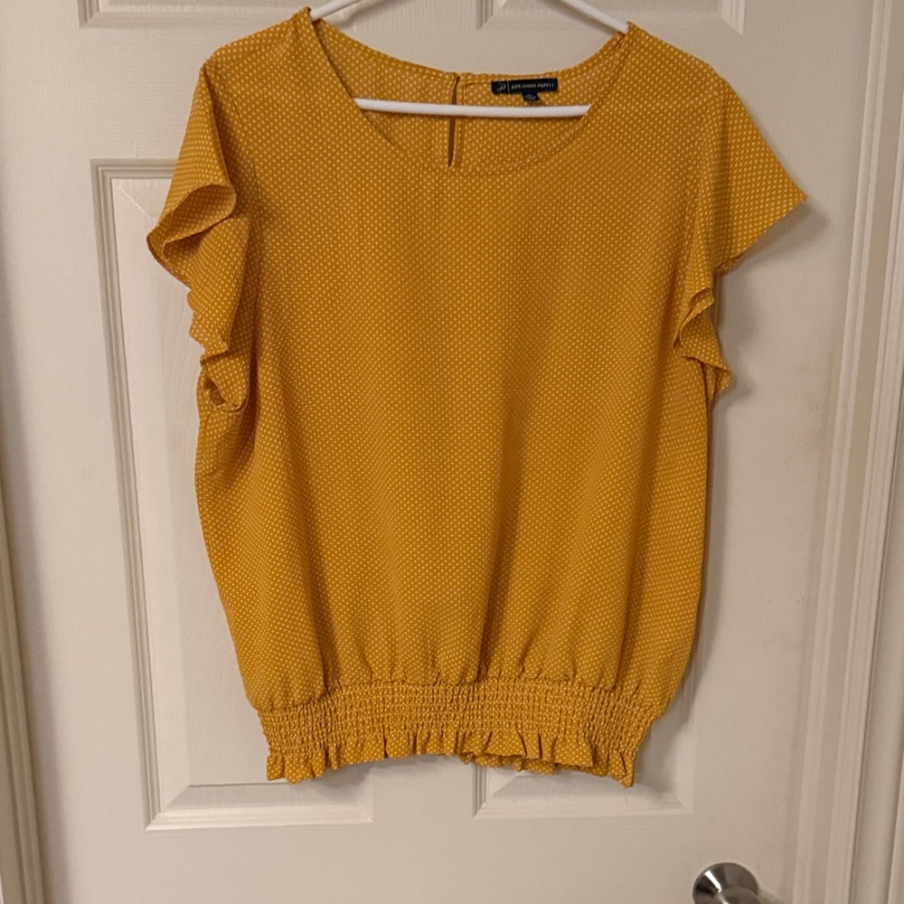 Adrianna Papell Mustard Ruffle Blouse